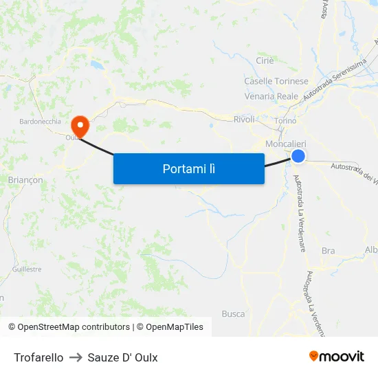 Trofarello to Sauze D' Oulx map
