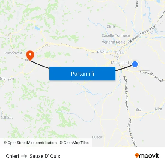 Chieri to Sauze D' Oulx map