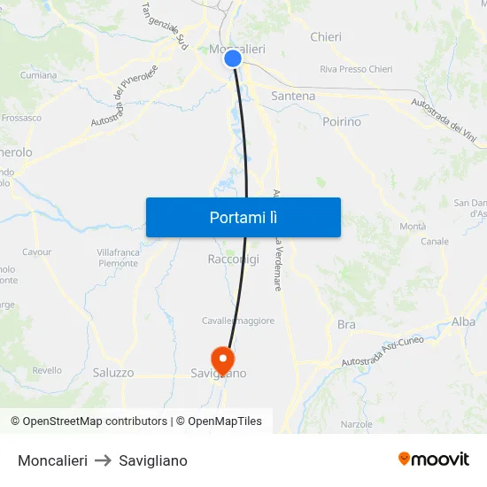Moncalieri to Savigliano map
