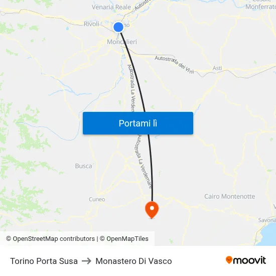 Torino Porta Susa to Monastero Di Vasco map