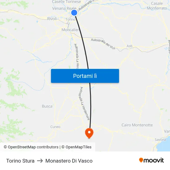 Torino Stura to Monastero Di Vasco map