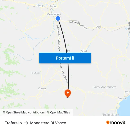 Trofarello to Monastero Di Vasco map