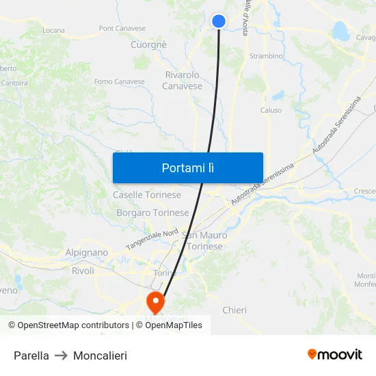 Parella to Moncalieri map
