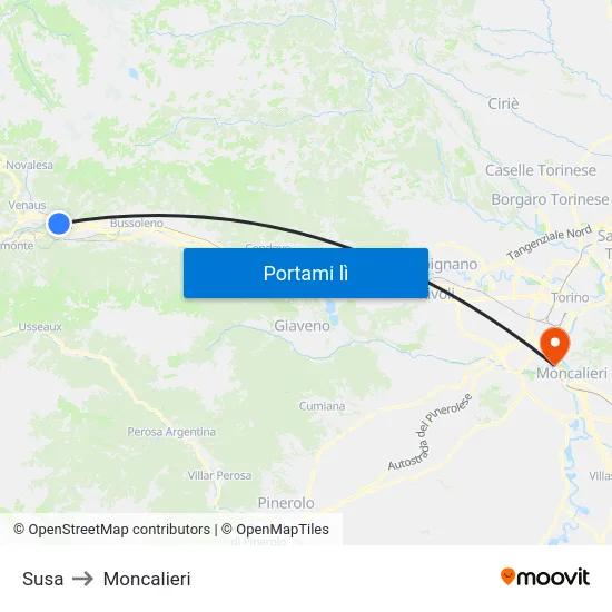 Susa to Moncalieri map