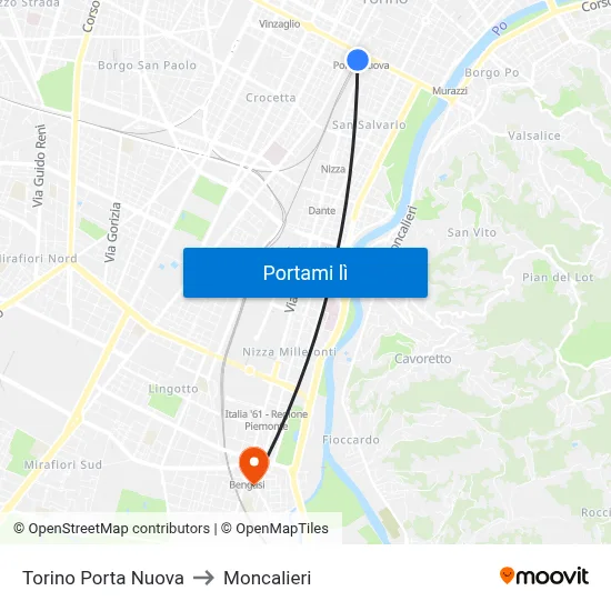 Torino Porta Nuova to Moncalieri map
