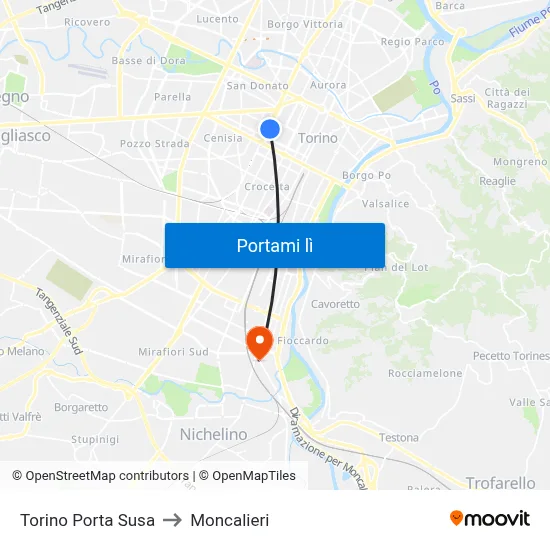 Torino Porta Susa to Moncalieri map