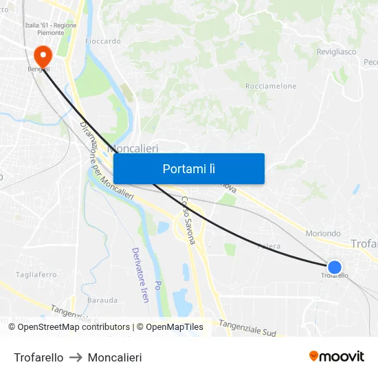 Trofarello to Moncalieri map