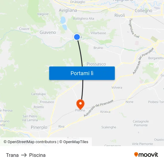 Trana to Piscina map