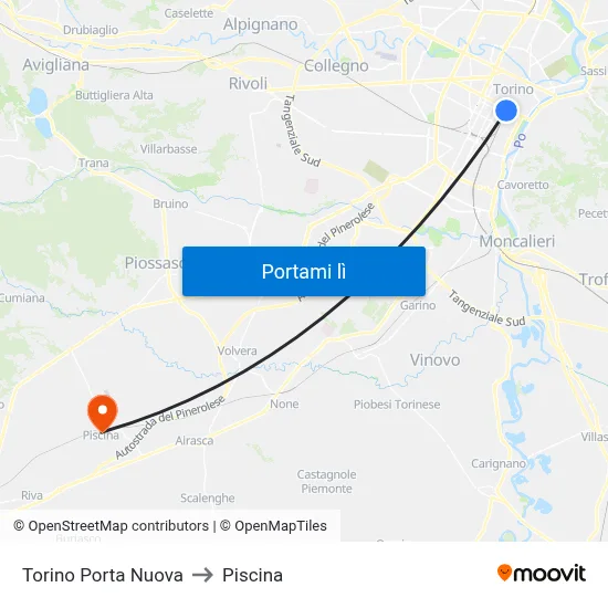 Torino Porta Nuova to Piscina map