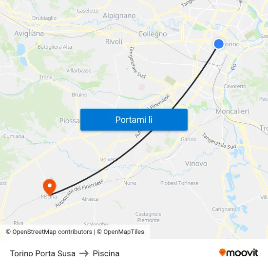 Torino Porta Susa to Piscina map
