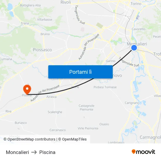 Moncalieri to Piscina map