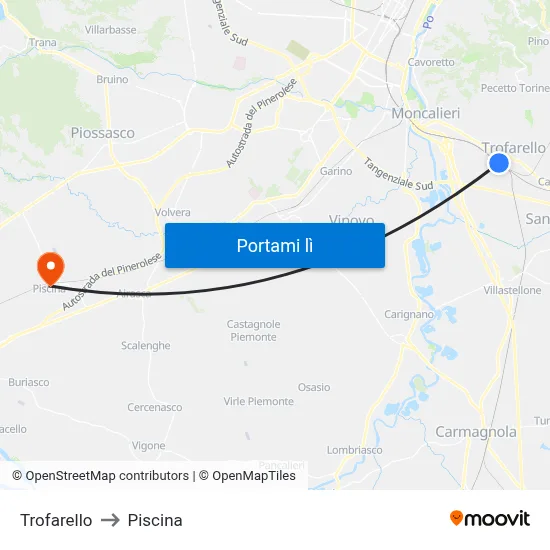 Trofarello to Piscina map