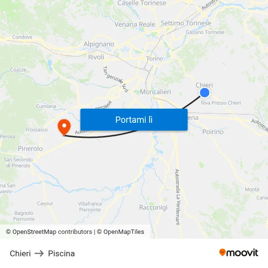 Chieri to Piscina map