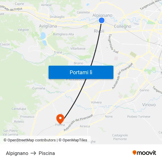 Alpignano to Piscina map