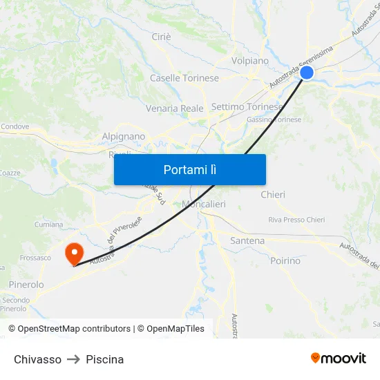 Chivasso to Piscina map