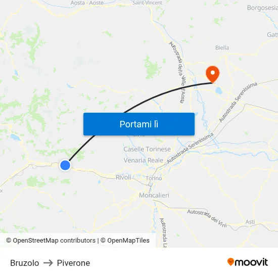 Bruzolo to Piverone map