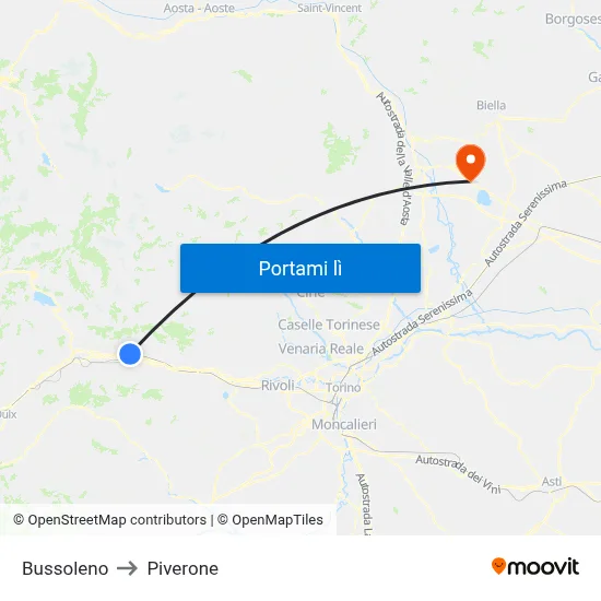 Bussoleno to Piverone map