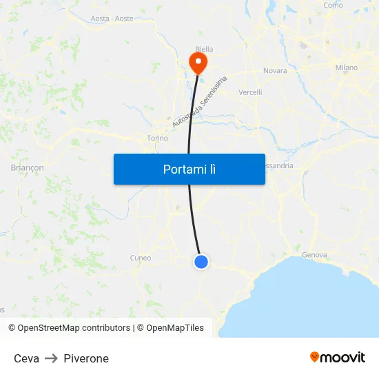 Ceva to Piverone map