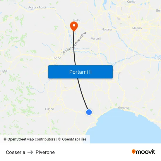 Cosseria to Piverone map