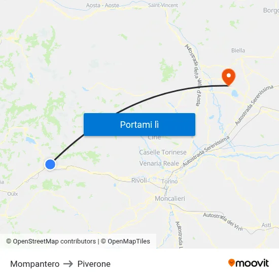 Mompantero to Piverone map