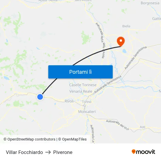Villar Focchiardo to Piverone map