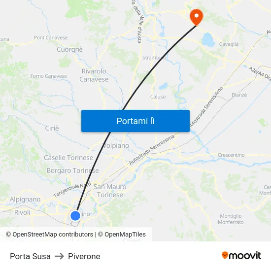 Porta Susa to Piverone map