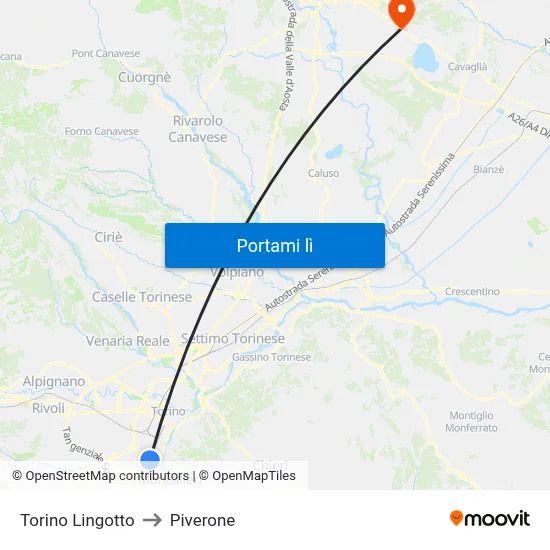 Torino Lingotto to Piverone map