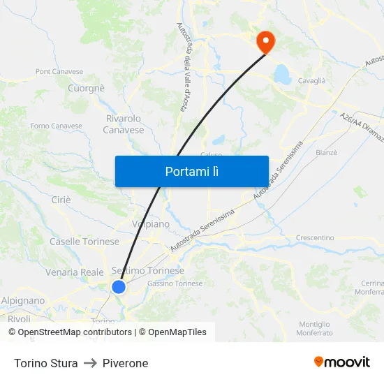 Torino Stura to Piverone map