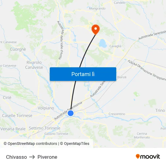 Chivasso to Piverone map