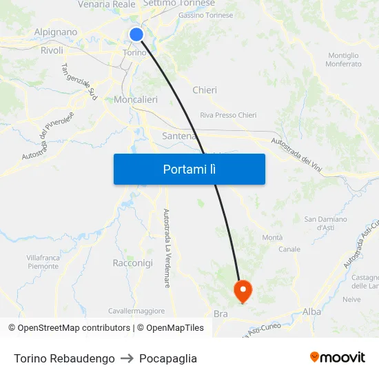 Torino Rebaudengo to Pocapaglia map