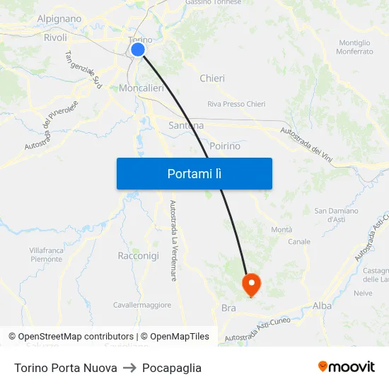 Torino Porta Nuova to Pocapaglia map