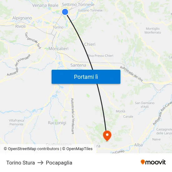 Torino Stura to Pocapaglia map