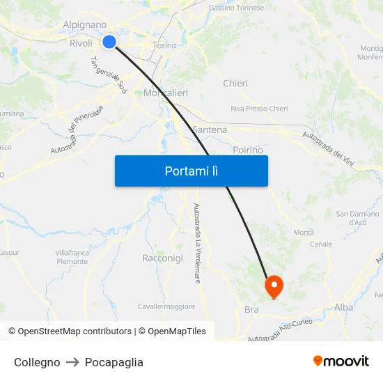 Collegno to Pocapaglia map