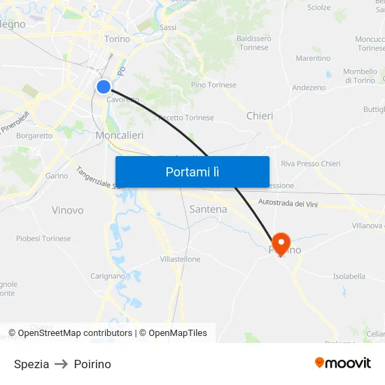 Spezia to Poirino map