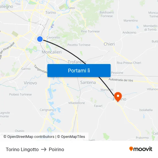 Torino Lingotto to Poirino map