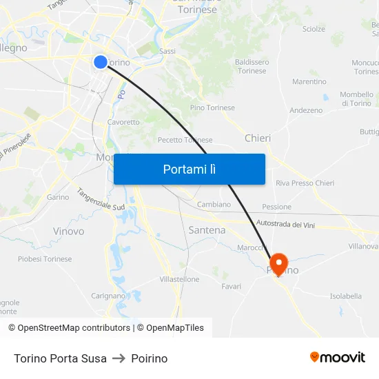 Torino Porta Susa to Poirino map