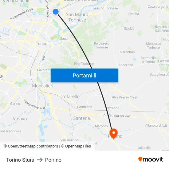 Torino Stura to Poirino map