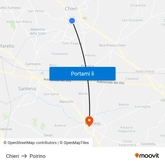 Chieri to Poirino map