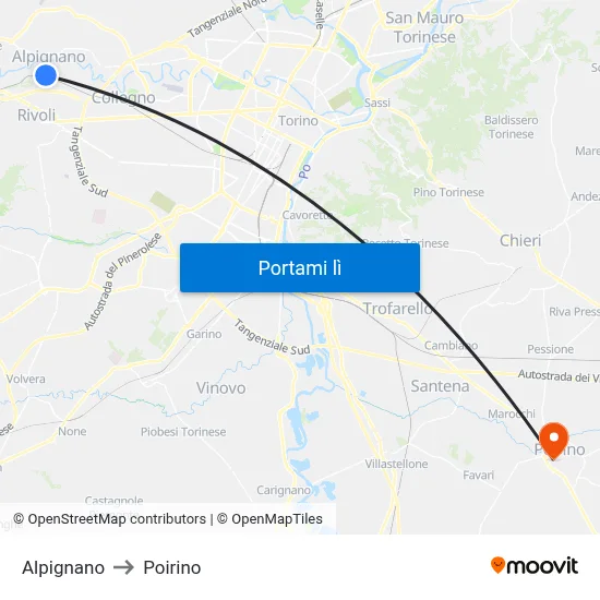 Alpignano to Poirino map