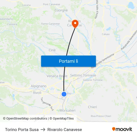 Torino Porta Susa to Rivarolo Canavese map