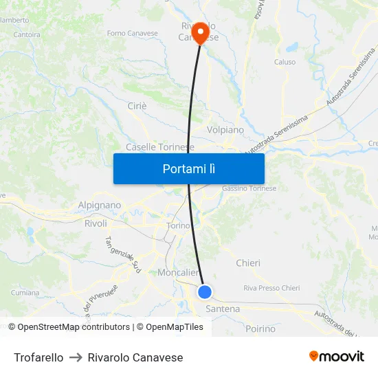 Trofarello to Rivarolo Canavese map
