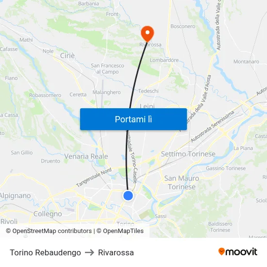 Torino Rebaudengo to Rivarossa map