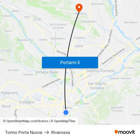 Torino Porta Nuova to Rivarossa map