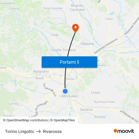 Torino Lingotto to Rivarossa map