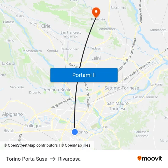 Torino Porta Susa to Rivarossa map
