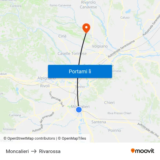 Moncalieri to Rivarossa map