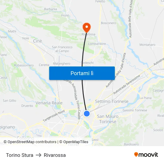 Torino Stura to Rivarossa map