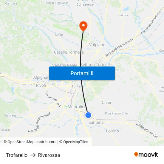 Trofarello to Rivarossa map