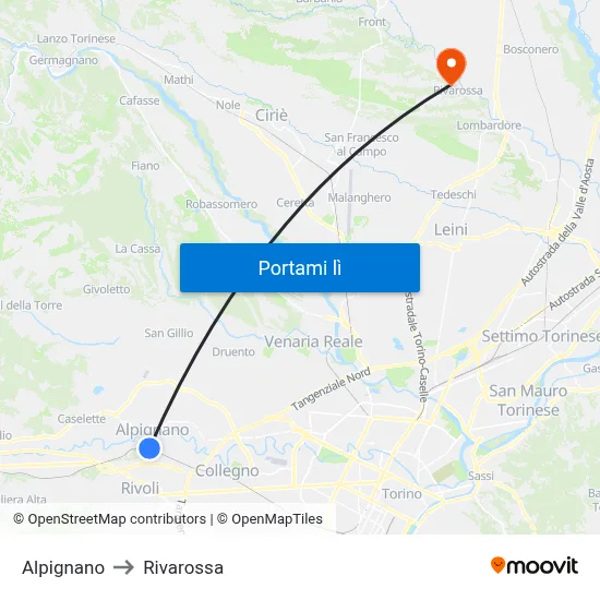 Alpignano to Rivarossa map