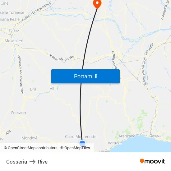 Cosseria to Rive map